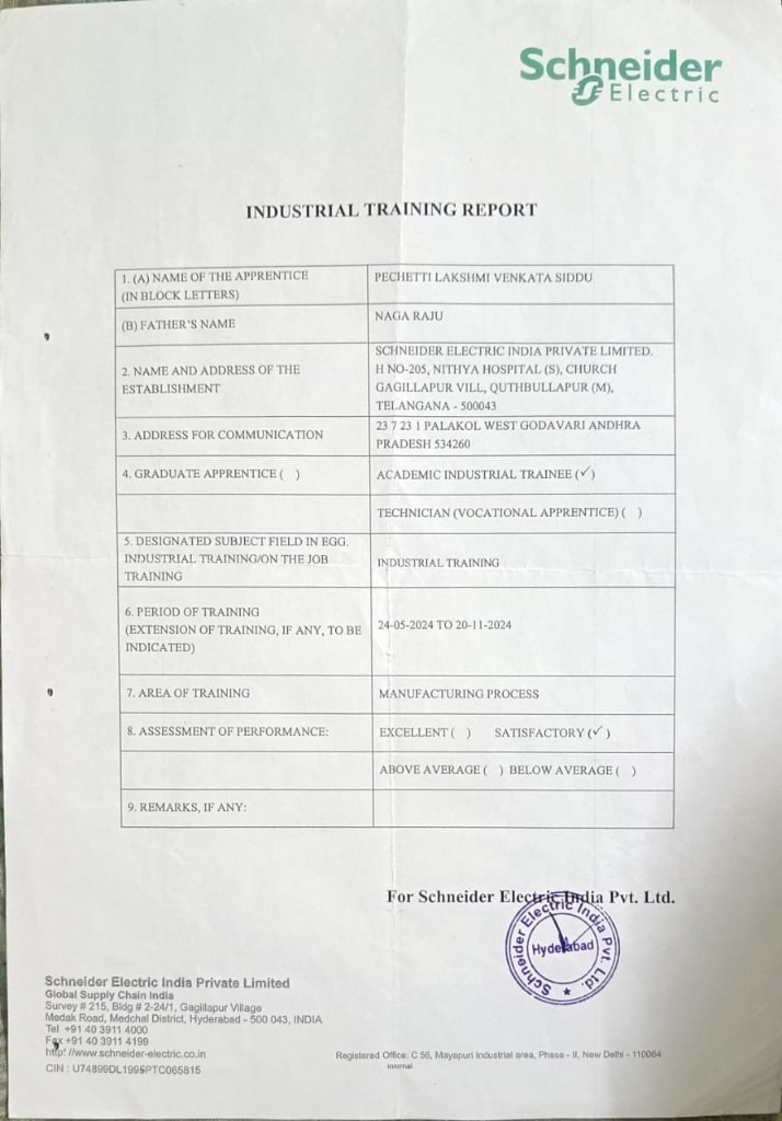 Schneider Electric Industrial Training Certificate