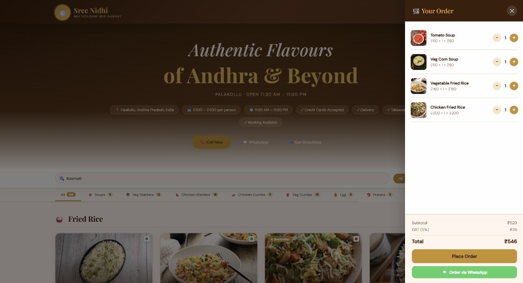 Sree Nidhi cart and ordering